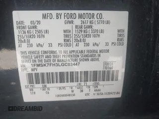 2020 Ford Explorer Limited z VIN 1FMSK7FH3LGC03447, wystawiony jako IAAI lot #41986985 z przebiegiem 125 073 mil mil oraz . Historia ofert i sprzedaży dostępna na DreamBid. Obrazek 9.