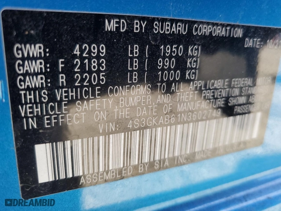 2022 Subaru Impreza with VIN 4S3GKAB61N3602749, listed as a Copart auction lot 51094645 with 5,489 mi miles and Salvage Title. Bid and sale history available at carsss.com. Image 12.
