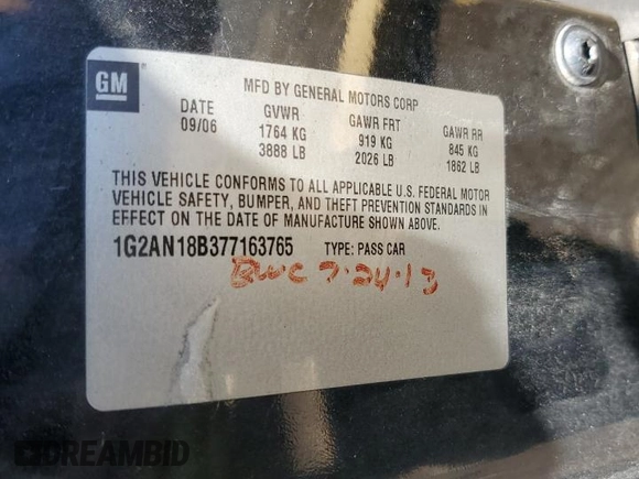2007 Pontiac G5 GT z VIN 1G2AN18B377163765, wystawiony jako Copart lot #58535184 z przebiegiem 176 205 mil mil oraz Czysty tytuł • Clean title. Historia ofert i sprzedaży dostępna na DreamBid. Obrazek 13.