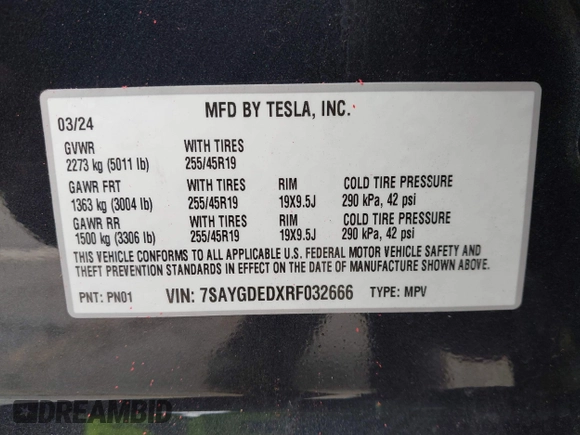 2024 Tesla Model Y z VIN 7SAYGDEDXRF032666, wystawiony jako IAAI lot #42373033 z przebiegiem 7 428 mil mil oraz . Historia ofert i sprzedaży dostępna na DreamBid. Obrazek 9.