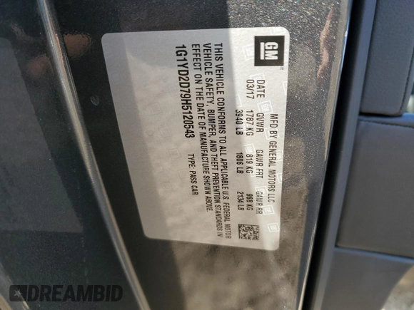 2017 Chevrolet Corvette 2LT z VIN 1G1YD2D79H5120543, wystawiony jako Copart lot #52300175 z przebiegiem 34 812 mil mil oraz Czysty tytuł • Clean title. Historia ofert i sprzedaży dostępna na DreamBid. Obrazek 13.