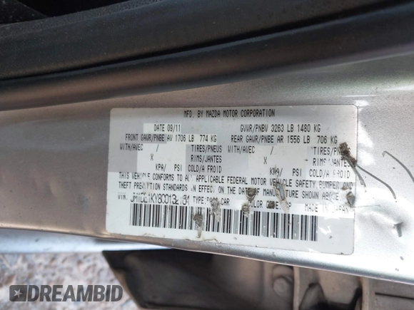 2012 Mazda 2 Sport with VIN JM1DE1KY8C0132164, listed as a IAAI auction lot 41101183 with Not Provided miles. Bid and sale history available at carsss.com. Image 9.