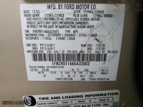 2006 Ford Freestyle SE with VIN 1FMZK01166GA32603, listed as a Copart auction lot 82140034 with 0 mi miles and Clean Title. Bid and sale history available at carsss.com. Image 12.