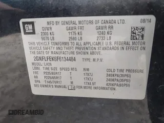 2015 Chevrolet Equinox LT with VIN 2GNFLFEK6F6134484, listed as a IAAI auction lot 40766219 with 147,716 mi miles and . Bid and sale history available at DreamBid. Image 9.