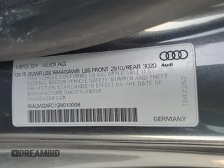 2016 Audi S7 with VIN WAUW2AFC1GN010008, listed as a Copart auction lot 88571445 with 126,480 mi miles and Salvage Title. Bid and sale history available at carsss.com. Image 12.