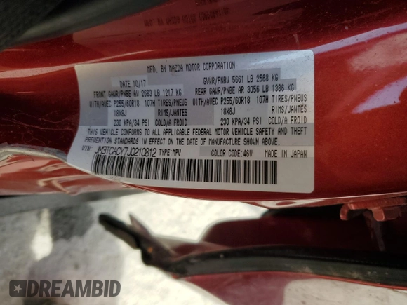 2018 Mazda CX-9 Touring with VIN JM3TCACY7J0210812, listed as a Copart auction lot 45380805 with 83,403 mi miles and Salvage title. Bid and sale history available at DreamBid. Image 14.