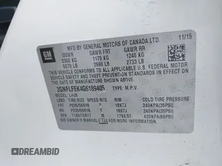 2016 Chevrolet Equinox LT with VIN 2GNFLFEK4G6189405, listed as a IAAI auction lot 41423195 with 1 mi miles. Bid and sale history available at carsss.com. Image 9.