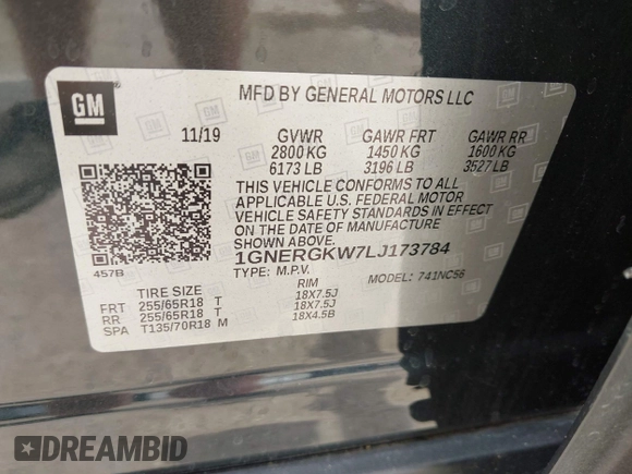 2020 Chevrolet Traverse LT Cloth with VIN 1GNERGKW7LJ173784, listed as a IAAI auction lot 42319473 with 72,504 mi miles and . Bid and sale history available at DreamBid. Image 9.