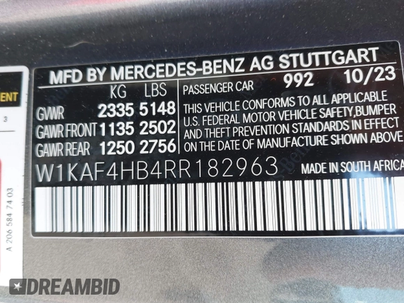 2024 Mercedes-Benz C 300 with VIN W1KAF4HB4RR182963, listed as a IAAI auction lot 41431271 with 11,213 mi miles and . Bid and sale history available at DreamBid. Image 9.