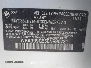 2014 BMW 3 Series 335i xDrive with VIN WBA3B9G55ENR90731, listed as a IAAI auction lot 41807046 with 45,752 mi miles and . Bid and sale history available at carsss.com. Image 9.