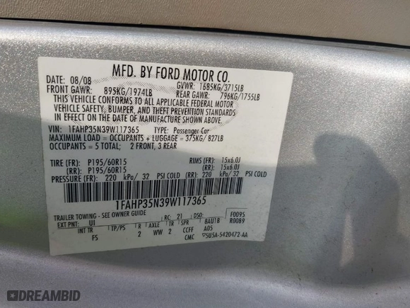 2009 Ford Focus SE with VIN 1FAHP35N39W117365, listed as a IAAI auction lot 41470640 with 229,928 mi miles. Bid and sale history available at carsss.com. Image 9.