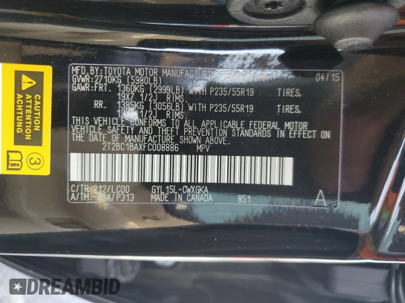 2015 Lexus RX 450h with VIN 2T2BC1BAXFC008886, listed as a Copart auction lot 60410785 with 141,249 mi miles and Non repairable. Bid and sale history available at DreamBid. Image 13.