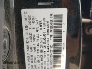2012 Acura TSX Technology with VIN JH4CU2F67CC027562, listed as a Copart auction lot 59271365 with 176,171 mi miles and Salvage title. Bid and sale history available at DreamBid. Image 12.