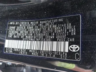 2022 Toyota Corolla LE with VIN 5YFEPMAE1NP358305, listed as a IAAI auction lot 42170738 with 42,644 mi miles and . Bid and sale history available at DreamBid. Image 9.