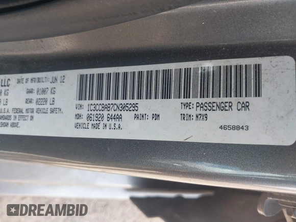 2012 Chrysler 200 LX with VIN 1C3CCBAB7CN305295, listed as a IAAI auction lot 42152143 with 184,352 mi miles. Bid and sale history available at carsss.com. Image 9.