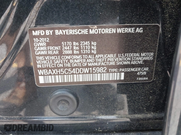 2013 BMW 5 Series 528i xDrive z VIN WBAXH5C54DDW15982, wystawiony jako IAAI lot #42340840 z przebiegiem 102 200 mil mil oraz . Historia ofert i sprzedaży dostępna na DreamBid. Obrazek 9.