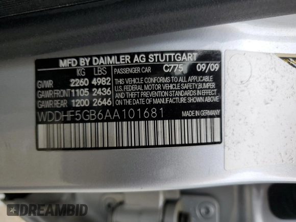 2010 Mercedes-Benz E 350 Luxury with VIN WDDHF5GB6AA101681, listed as a Copart auction lot 57310455 with 141,584 mi miles and Salvage title. Bid and sale history available at DreamBid. Image 12.