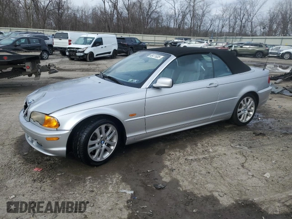 2002 BMW 3 Series 330Ci with VIN WBABS534X2JU90407, listed as a Copart auction lot 48411835 with 124,157 mi miles and Salvage Title. Bid and sale history available at DreamBid. Image 1.
