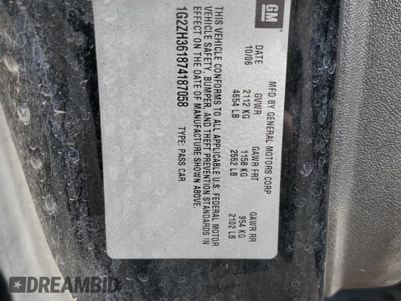 2007 Pontiac G6 GT with VIN 1G2ZH361874187058, listed as a Copart auction lot 52747345 with 111,901 mi miles and Salvage title. Bid and sale history available at DreamBid. Image 12.
