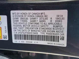 2025 Honda Civic Sedan Sport with VIN 2HGFE2F59SH518408, listed as a Copart auction lot 83813264 with 4,353 mi miles and Salvage Title. Bid and sale history available at carsss.com. Image 14.