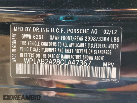 2012 Porsche Cayenne S with VIN WP1AB2A28CLA47367, listed as a Copart auction lot 45329445 with 129,872 mi miles and Salvage title. Bid and sale history available at DreamBid. Image 13.
