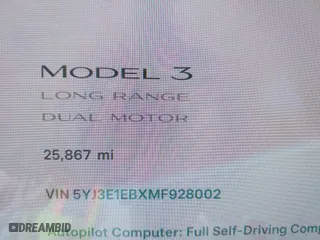 2021 Tesla Model 3 Long Range with VIN 5YJ3E1EBXMF928002, listed as a IAAI auction lot 42003092 with 25,867 mi miles. Bid and sale history available at carsss.com. Image 13.