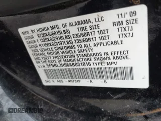 2010 Honda Odyssey Touring with VIN 5FNRL3H96AB031016, listed as a IAAI auction lot 42828397 with 261,881 mi miles and . Bid and sale history available at DreamBid. Image 9.