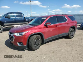 2019 Chevrolet Traverse LT Cloth z VIN 1GNERGKW5KJ254619, wystawiony jako Copart lot #58087665 z przebiegiem 82 042 mil mil oraz Szkoda całkowita • Salvage title. Historia ofert i sprzedaży dostępna na DreamBid. Obrazek 1.