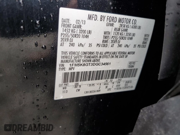 2013 Ford Explorer Sport z VIN 1FM5K8GT3DGC34561, wystawiony jako Copart lot #50260915 z przebiegiem 169 097 mil mil oraz Szkoda całkowita • Salvage title. Historia ofert i sprzedaży dostępna na DreamBid. Obrazek 13.