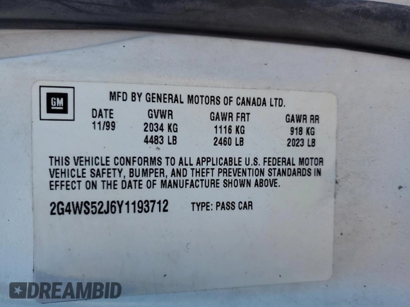 2000 Buick Century Custom with VIN 2G4WS52J6Y1193712, listed as a Copart auction lot 45550835 with 146,774 mi miles and Salvage Title. Bid and sale history available at DreamBid. Image 14.