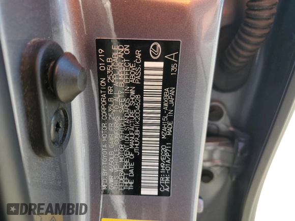 2019 Lexus UX 250h with VIN JTHU9JBH1K2004628, listed as a Copart auction lot 56522165 with 103,168 mi miles and Salvage title. Bid and sale history available at DreamBid. Image 13.