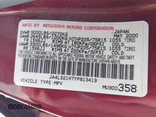 2000 Mitsubishi Montero ES z VIN JA4LS21H7YP813419, wystawiony jako IAAI lot #42404077 z przebiegiem 187 203 mil mil oraz . Historia ofert i sprzedaży dostępna na DreamBid. Obrazek 9.
