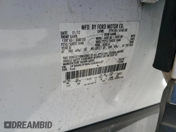 2012 Ford Explorer Limited with VIN 1FMHK7F80CGA99137, listed as a Copart auction lot 81648294 with 156,223 mi miles and Salvage title. Bid and sale history available at DreamBid. Image 15.