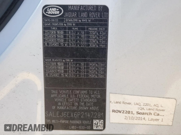 2023 Land Rover Defender S with VIN SALEJ6EX6P2147281, listed as a Copart auction lot 84217414 with 27,758 mi miles and Salvage title. Bid and sale history available at DreamBid. Image 13.