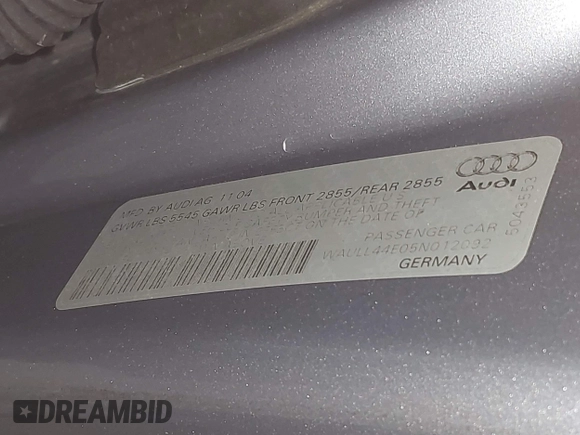 2005 Audi A8 4.2L z VIN WAULL44E05N012092, wystawiony jako IAAI lot #42158516 z przebiegiem 195 682 mil mil oraz . Historia ofert i sprzedaży dostępna na DreamBid. Obrazek 9.