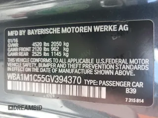 2016 BMW 2 Series M235i with VIN WBA1M1C55GV394370, listed as a Copart auction lot 50843504 with 55,672 mi miles. Bid and sale history available at carsss.com. Image 13.