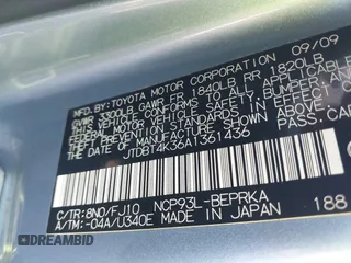 2010 Toyota Yaris с VIN JTDBT4K36A1361436, выставлен на аукционе IAAI как лот 42046721 с пробегом 181 599 миль миль и . История ставок и продаж доступна на DreamBid. Изображение 9.