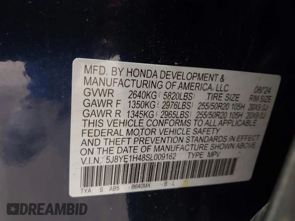 2025 Acura MDX Technology с VIN 5J8YE1H48SL009162, выставлен на аукционе IAAI как лот 41711860 с пробегом 9 265 миль миль и . История ставок и продаж доступна на DreamBid. Изображение 9.