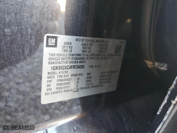 2015 Chevrolet Tahoe LTZ with VIN 1GNSKCKC4FR704080, listed as a Copart auction lot 78803094 with 156,992 mi miles and Salvage Title. Bid and sale history available at carsss.com. Image 14.