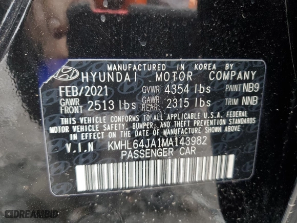 2021 Hyundai Sonata SEL with VIN KMHL64JA1MA143982, listed as a Copart auction lot 45816925 with 74,616 mi miles and Salvage Title. Bid and sale history available at carsss.com. Image 14.