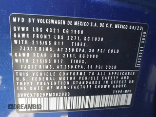 2023 Volkswagen Taos S z VIN 3VVCX7B29PM362983, wystawiony jako IAAI lot #42079717 z przebiegiem 24 408 mil mil oraz . Historia ofert i sprzedaży dostępna na DreamBid. Obrazek 9.
