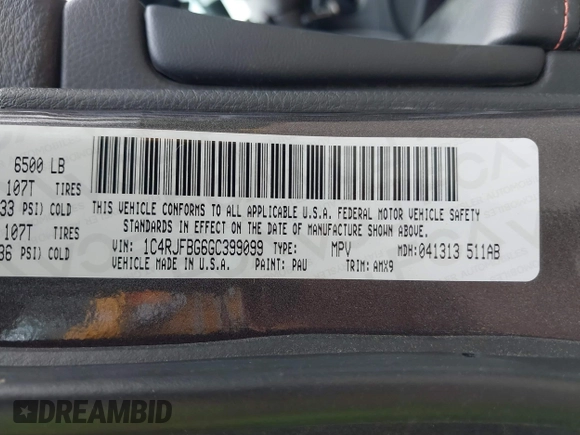 2016 Jeep Grand Cherokee Limited 75th Anniversary with VIN 1C4RJFBG6GC399099, listed as a IAAI auction lot 42148866 with 139,969 mi miles and . Bid and sale history available at DreamBid. Image 9.