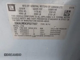 2015 GMC Terrain SLE z VIN 2GKALMEK3F6277937, wystawiony jako IAAI lot #42097187 z przebiegiem 94 420 mil mil oraz . Historia ofert i sprzedaży dostępna na DreamBid. Obrazek 9.