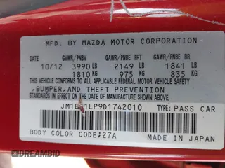 2013 Mazda 3 i Touring with VIN JM1BL1LP9D1742010, listed as a IAAI auction lot 41895365 with 154,476 mi miles and . Bid and sale history available at carsss.com. Image 9.