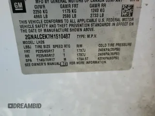 2017 Chevrolet Equinox LT with VIN 2GNALCEK7H1510487, listed as a Copart auction lot 54794995 with 184,547 mi miles and Clean Title. Bid and sale history available at carsss.com. Image 13.