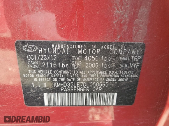 2013 Hyundai Elantra GT with VIN KMHD35LE7DU058565, listed as a Copart auction lot 76514344 with 176,111 mi miles and Non Repairable. Bid and sale history available at carsss.com. Image 12.