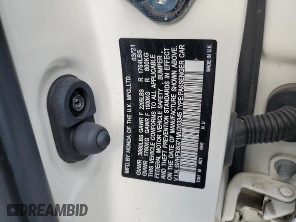 2021 Honda Civic Type R Touring z VIN SHHFK8G71MU203345, wystawiony jako Copart lot #65242354 z przebiegiem Nie podano mil oraz Szkoda całkowita • Salvage title. Historia ofert i sprzedaży dostępna na DreamBid. Obrazek 12.
