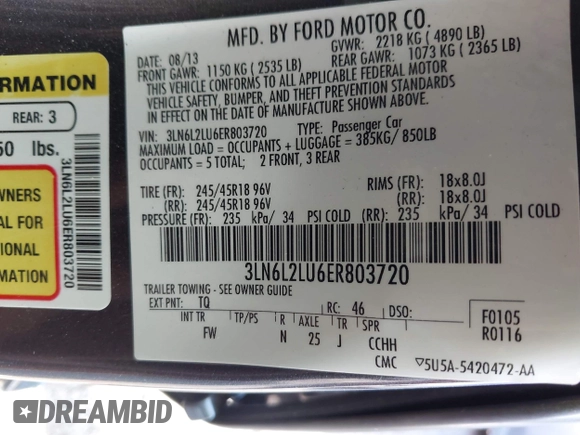 2014 Lincoln MKZ Hybrid z VIN 3LN6L2LU6ER803720, wystawiony jako IAAI lot #42560627 z przebiegiem 120 795 mil mil oraz . Historia ofert i sprzedaży dostępna na DreamBid. Obrazek 9.