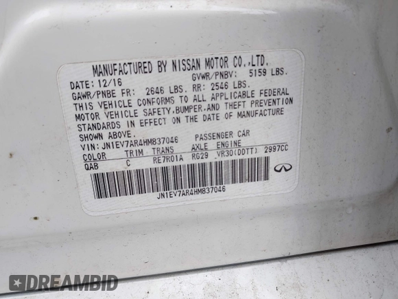 2017 Infiniti Q50 Premium with VIN JN1EV7AR4HM837046, listed as a IAAI auction lot 42213562 with 111,244 mi miles and . Bid and sale history available at DreamBid. Image 9.