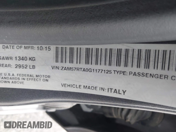 2016 Maserati Ghibli S Q4 with VIN ZAM57RTA0G1177125, listed as a IAAI auction lot 42073335 with 114,663 mi miles and . Bid and sale history available at DreamBid. Image 9.